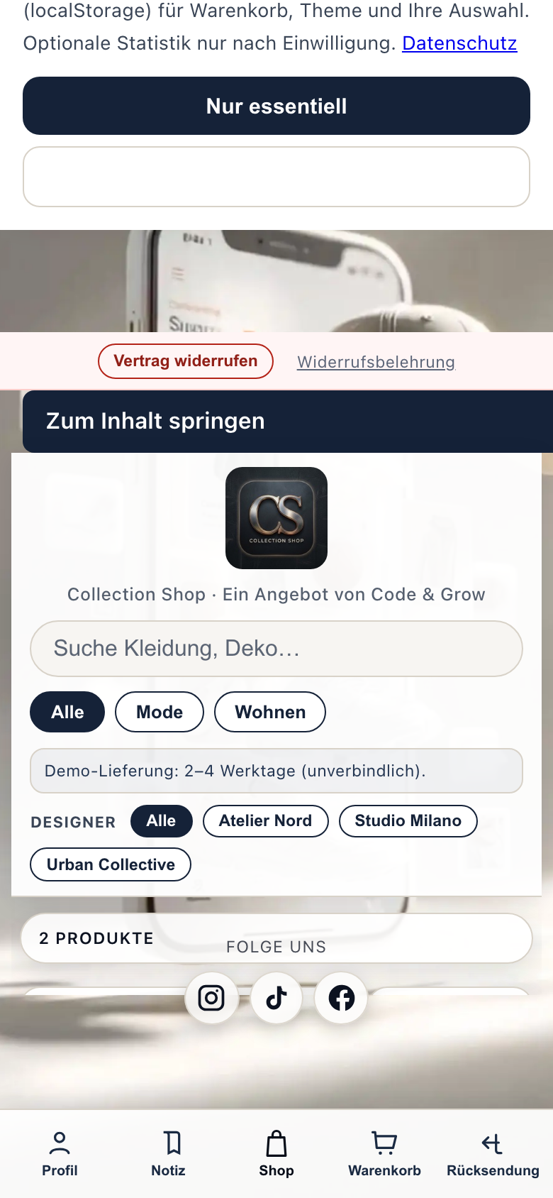 Collection Shop — Endkunden-Shop